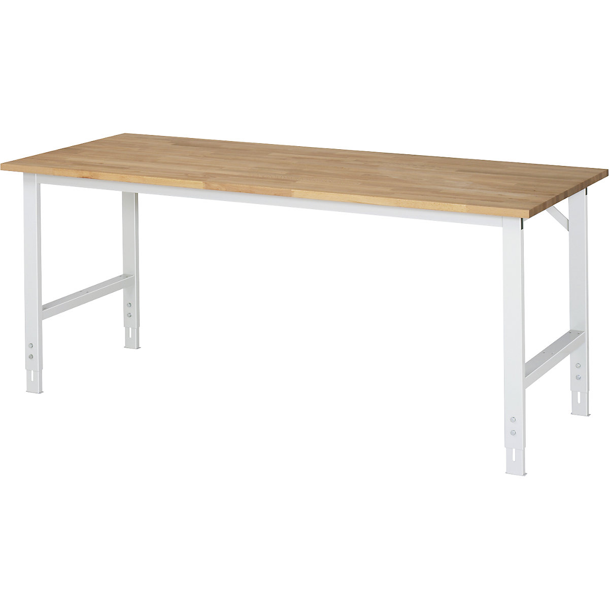 Stół roboczy, z regulacją wysokości – RAU, 760 – 1080 mm, blat z litego buku, szer. x głęb. 2000 x 800 mm, jasnoszary-6