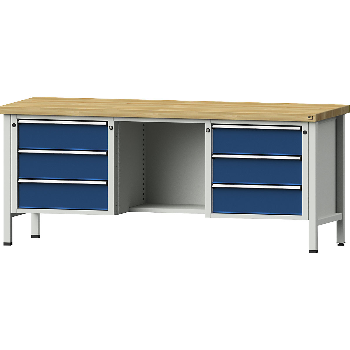 Stół warsztatowy, konstrukcja ramowa – ANKE, 6 szuflad, ½ blatu, lite drewno bukowe, pełne wysunięcie-12