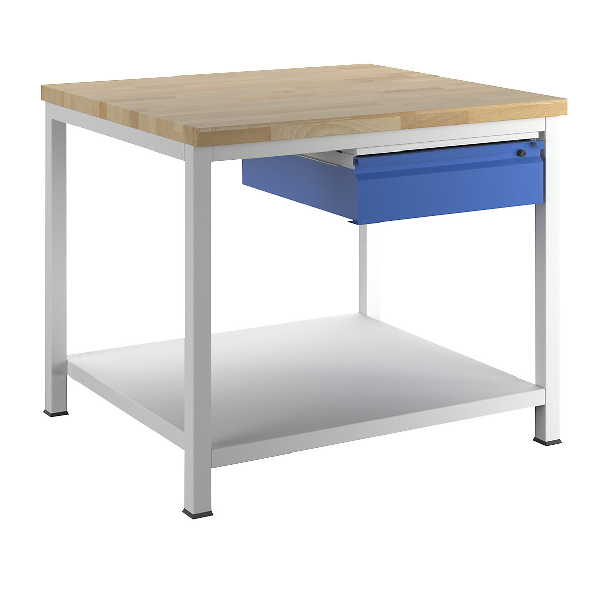 Stół warsztatowy, konstrukcja ramowa – RAU, 1 szuflada w rozmiarze L, 1 półka z litego drewna bukowego, głęb. 900 mm, szer. 1000 mm-15