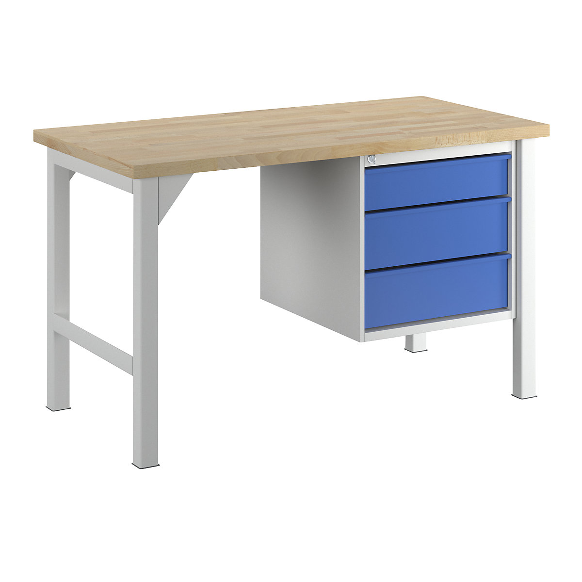 Stół warsztatowy, konstrukcja ramowa, szer. 1500 mm, 3 szuflady: 1 x 125 / 2 x 175 mm, jasnoszary/niebieski gencjanowy-1