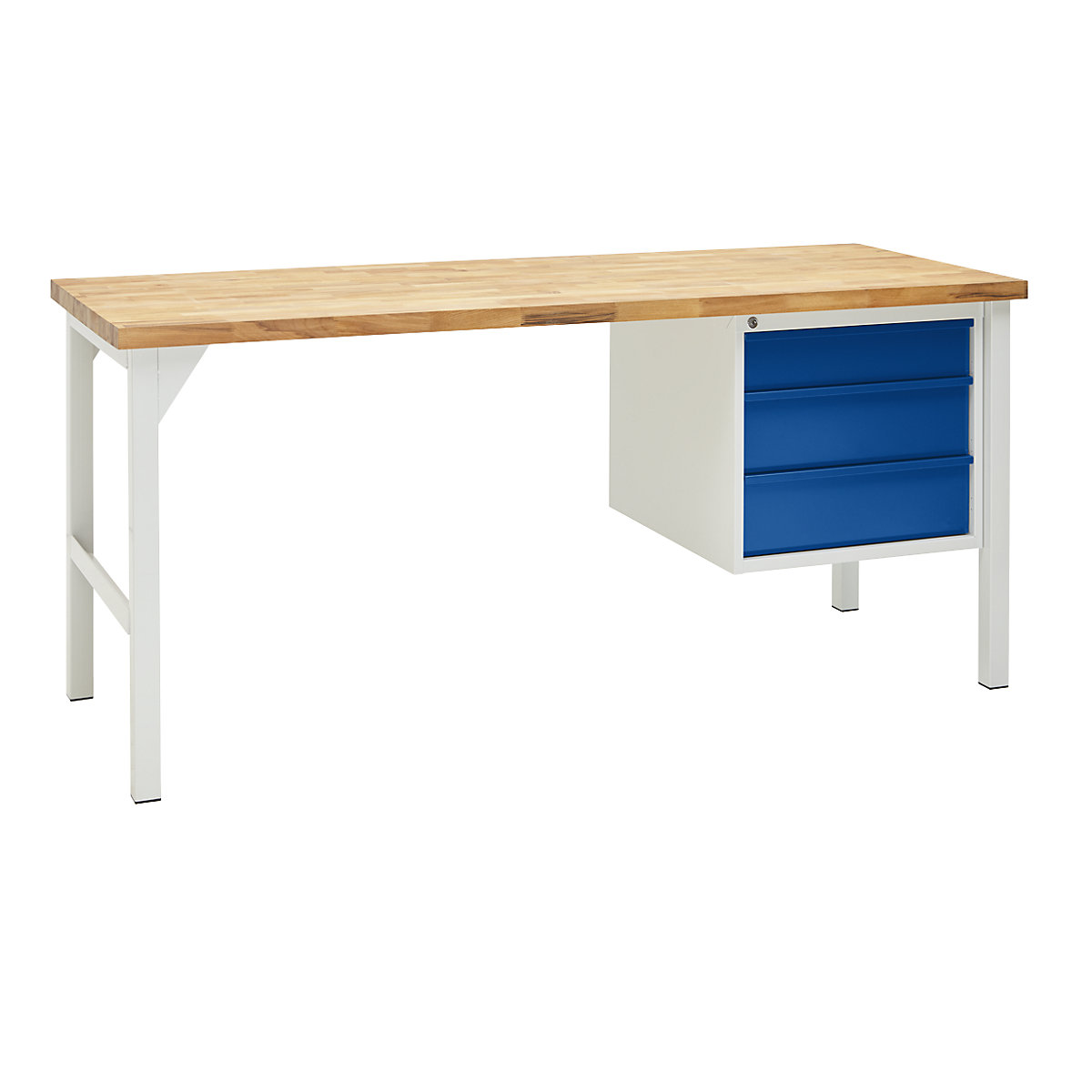 Stół warsztatowy, konstrukcja ramowa, szer. 2000 mm, 3 szuflady: 1 x 125 / 2 x 175 mm, jasnoszary/niebieski gencjanowy-1