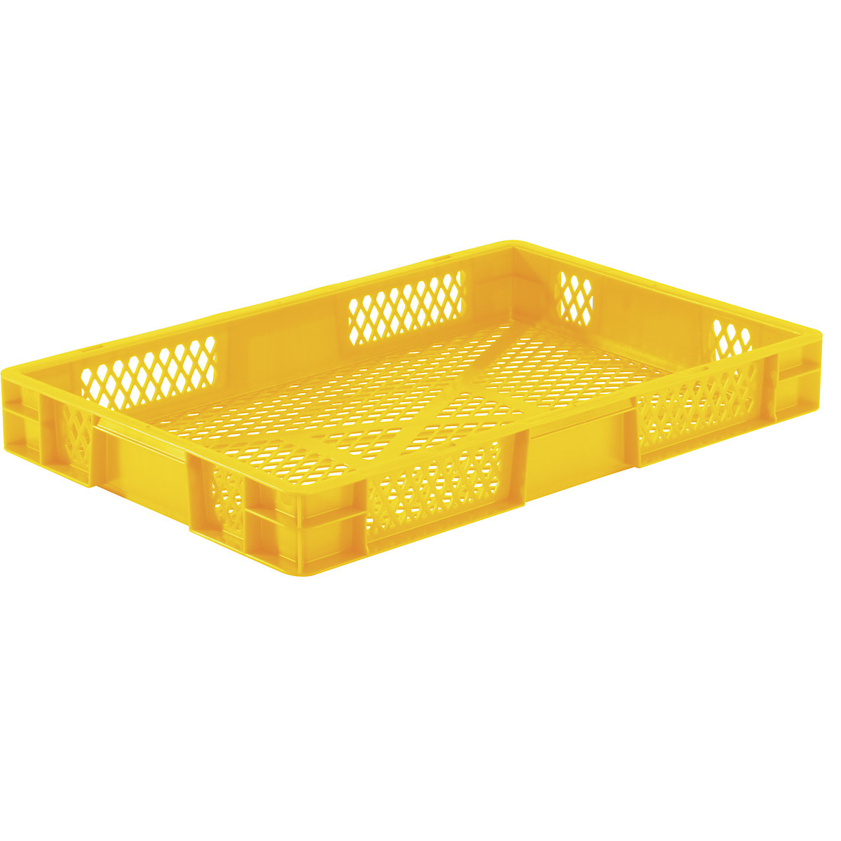 Bac gerbable normes Europe à parois et fonds ajourés, L x l x h 600 x 400 x 75 mm, jaune, lot de 5-1