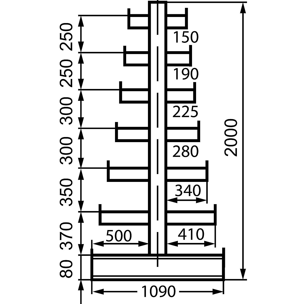 Rayonnage pour charges longues à bras supports de longueur dégressive – eurokraft pro (Illustration du produit 3)-2