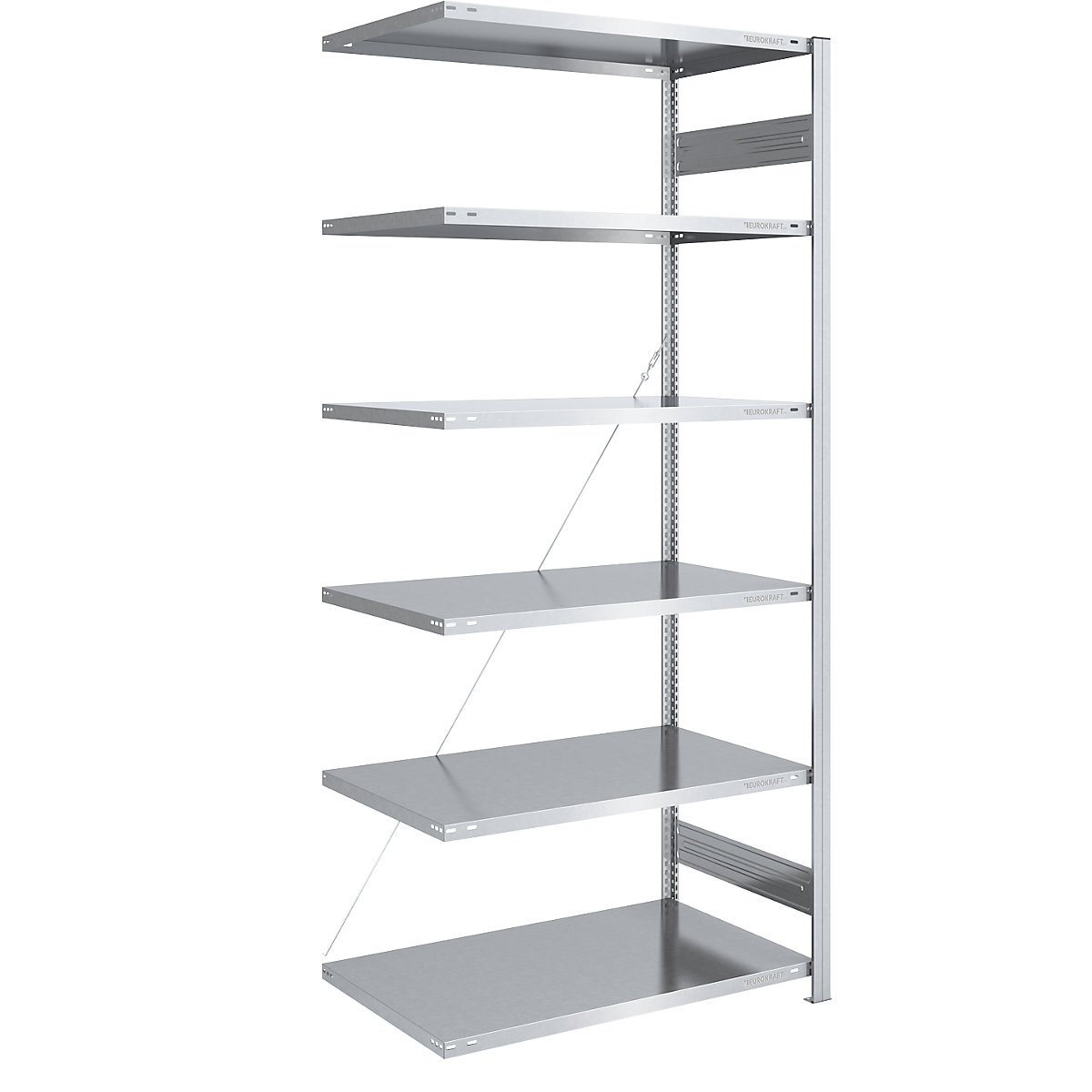 Boltless shelving unit, light duty – eurokraft pro, single-sided, HxWxD 2500 x 1000 x 800 mm, zinc plated, extension shelf unit-2