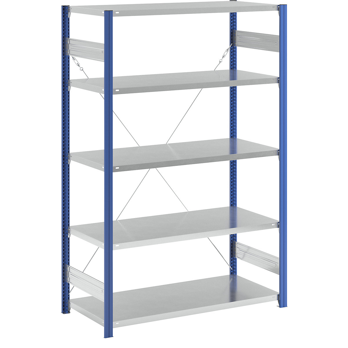 Boltless shelving unit, light duty – eurokraft pro, single-sided, HxWxD 2000 x 1300 x 600 mm, blue/grey, standard shelf unit-311
