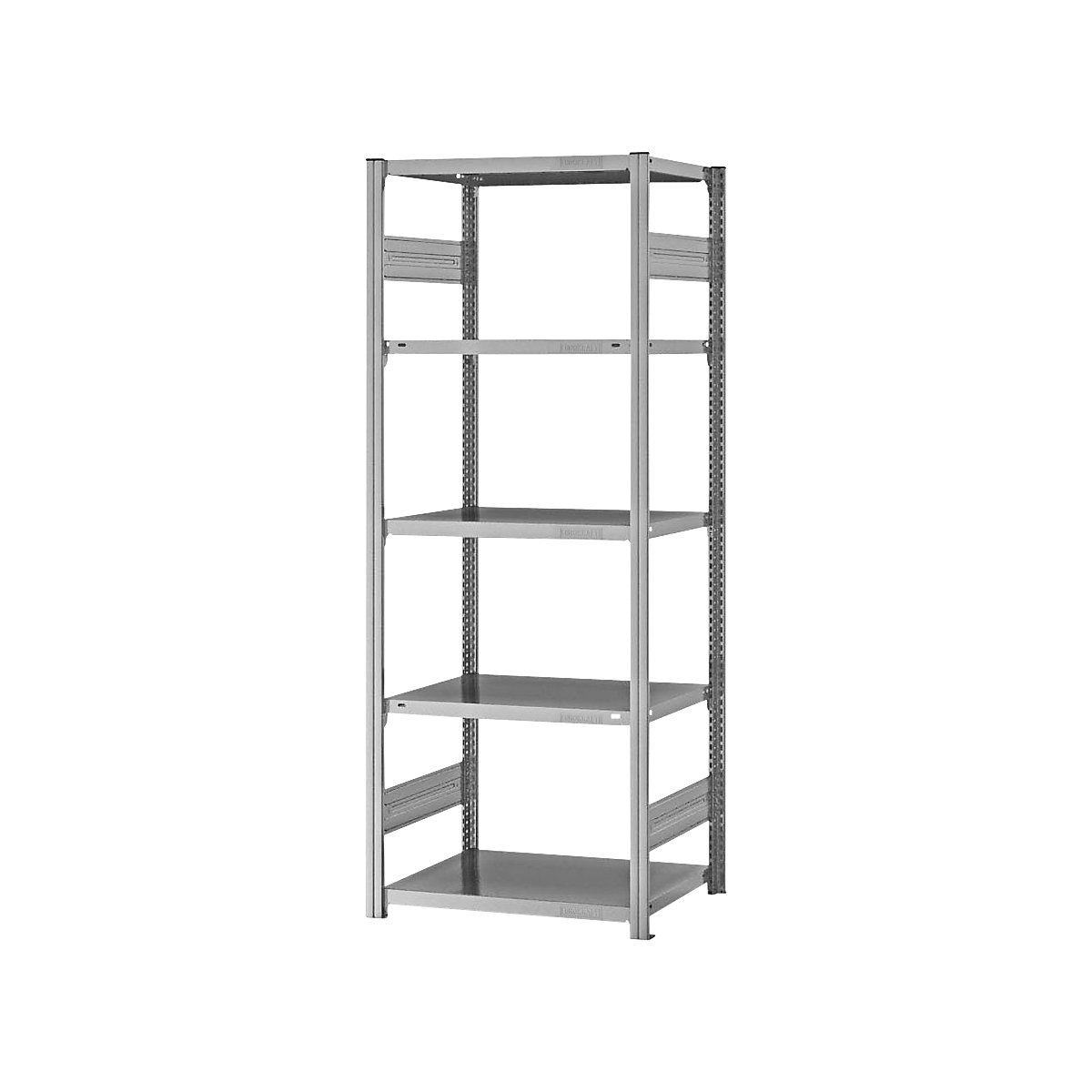 Boltless shelving unit, medium duty – eurokraft pro, double-sided, HxWxD 2000 x 750 x 500 mm, zinc plated, basic shelf unit-65