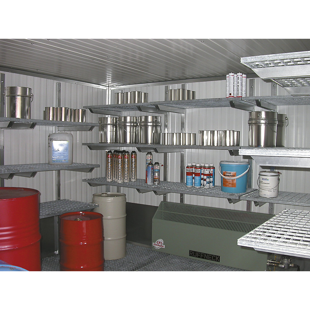 Mesh Unit Storage Mesh shelving set – LaCont: 3 storage levels, mounted to container wall ...