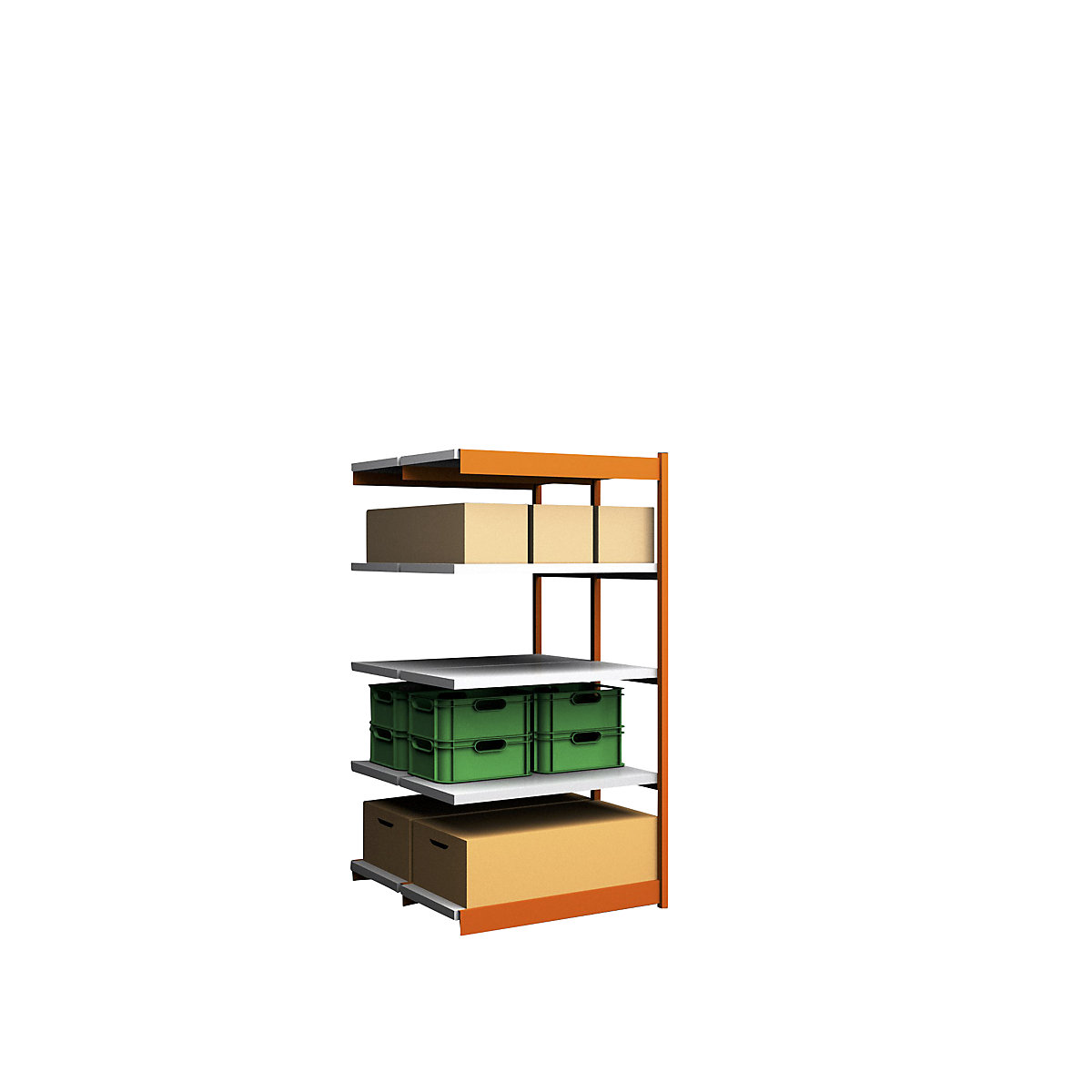 Stable boltless shelf unit, double sided – hofe, shelf unit height 2000 mm, orange/zinc-plated, shelf width 1025 mm, extension shelf unit, width x depth 1025 x 500 mm-86