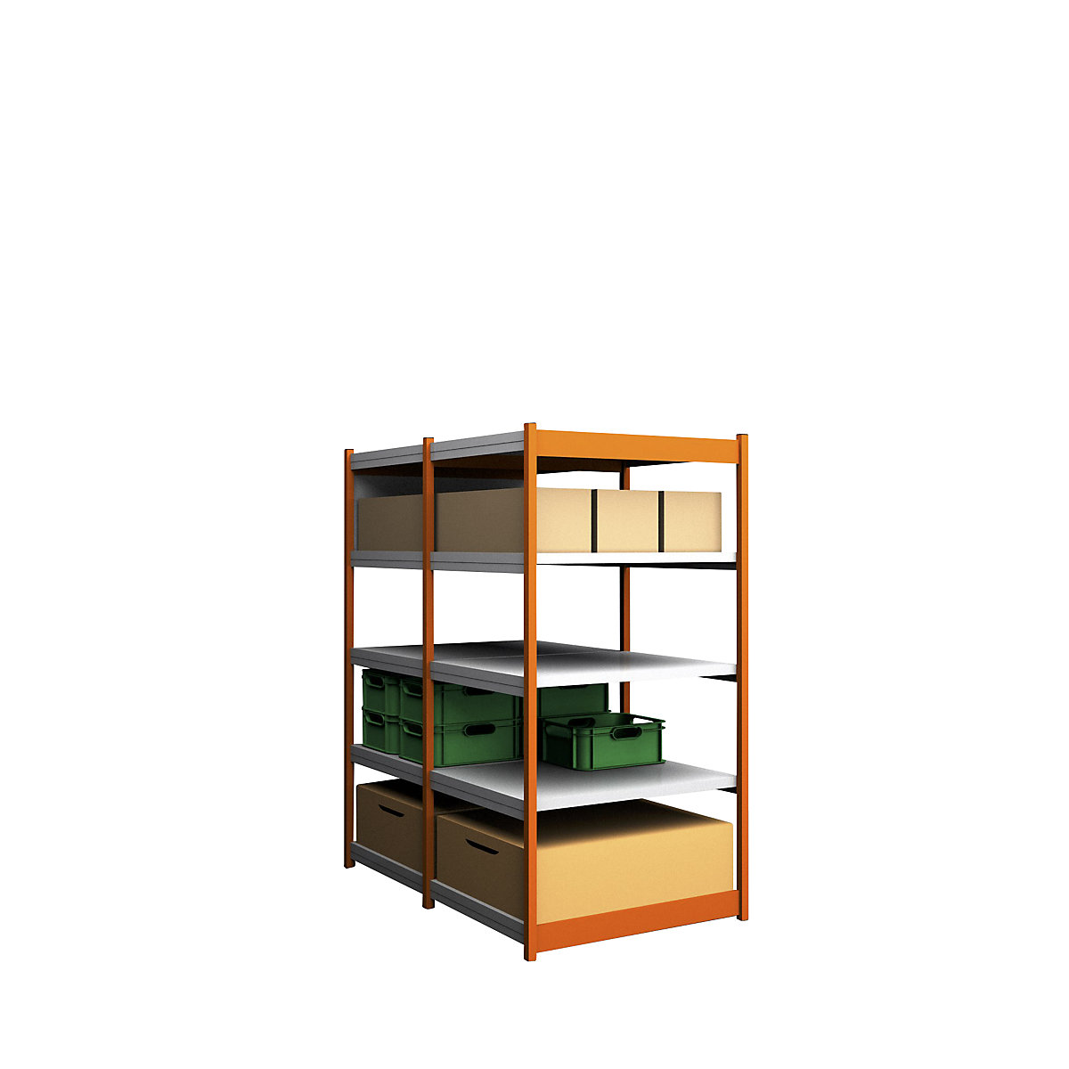 Stable boltless shelf unit, double sided – hofe, shelf unit height 2000 mm, orange/zinc-plated, shelf width 1025 mm, standard shelf unit, width x depth 1025 x 800 mm-125