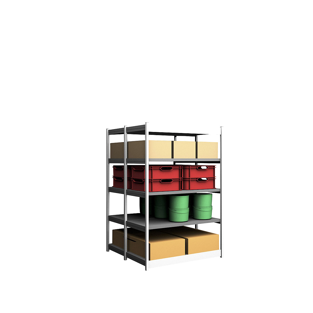 Stable boltless shelf unit, double sided – hofe, shelf unit height 2000 mm, light grey/zinc-plated, shelf width 1025 mm, basic shelf unit, width x depth 1025 x 600 mm-12