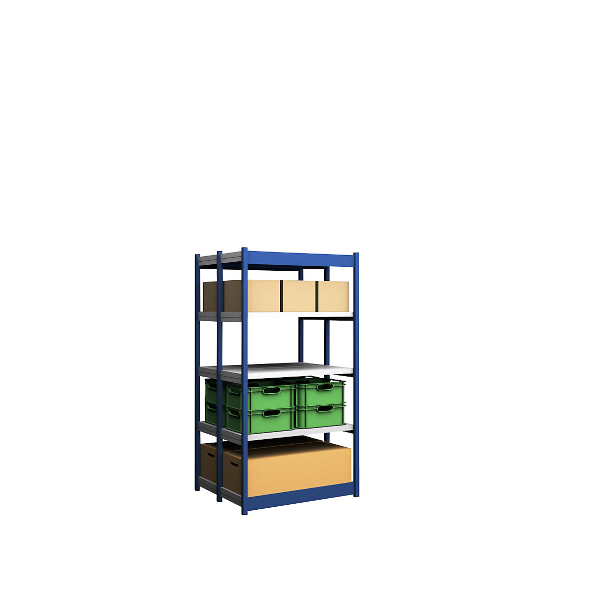 Stable boltless shelf unit, double sided – hofe, shelf unit height 2000 mm, blue / zinc-plated, shelf width 1025 mm, basic shelf unit, width x depth 1025 x 400 mm-96