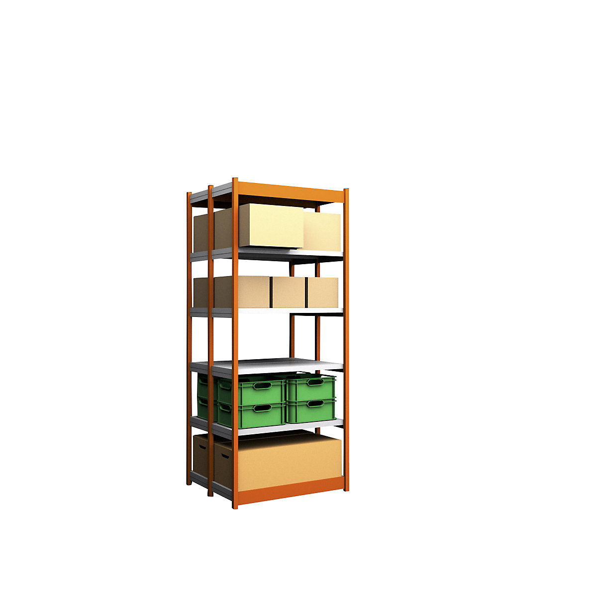 Stable boltless shelf unit, double sided – hofe, shelf unit height 2500 mm, orange/zinc-plated, shelf width 1025 mm, basic shelf unit, width x depth 1025 x 400 mm-90