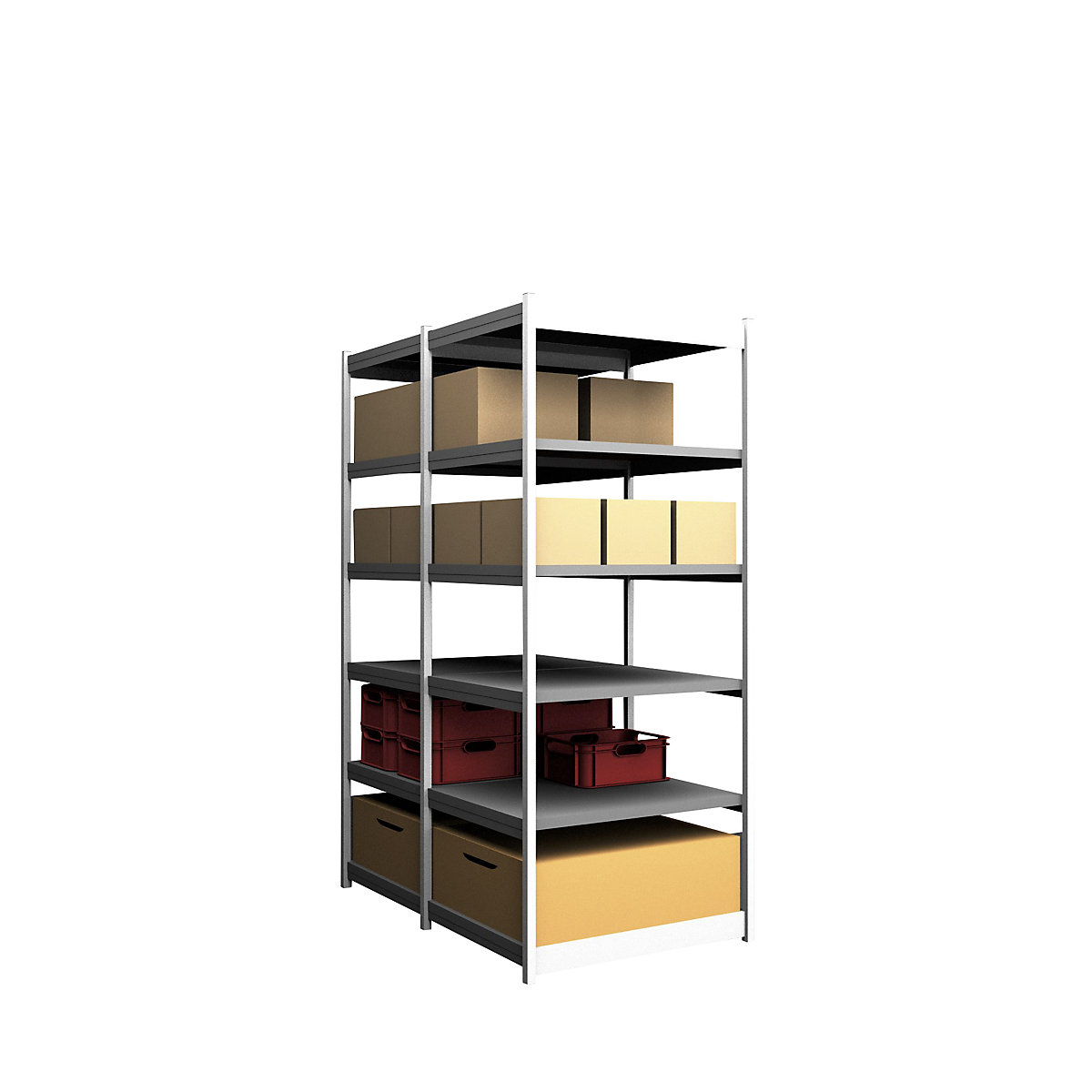 Stable boltless shelf unit, double sided – hofe, shelf unit height 2500 mm, light grey/zinc-plated, shelf width 1025 mm, basic shelf unit, width x depth 1025 x 800 mm-65