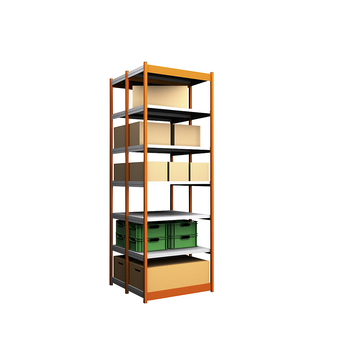 Stable boltless shelf unit, double sided – hofe, shelf unit height 3000 mm, orange/zinc-plated, shelf width 1025 mm, standard shelf, width x depth 1025 x 500 mm-81