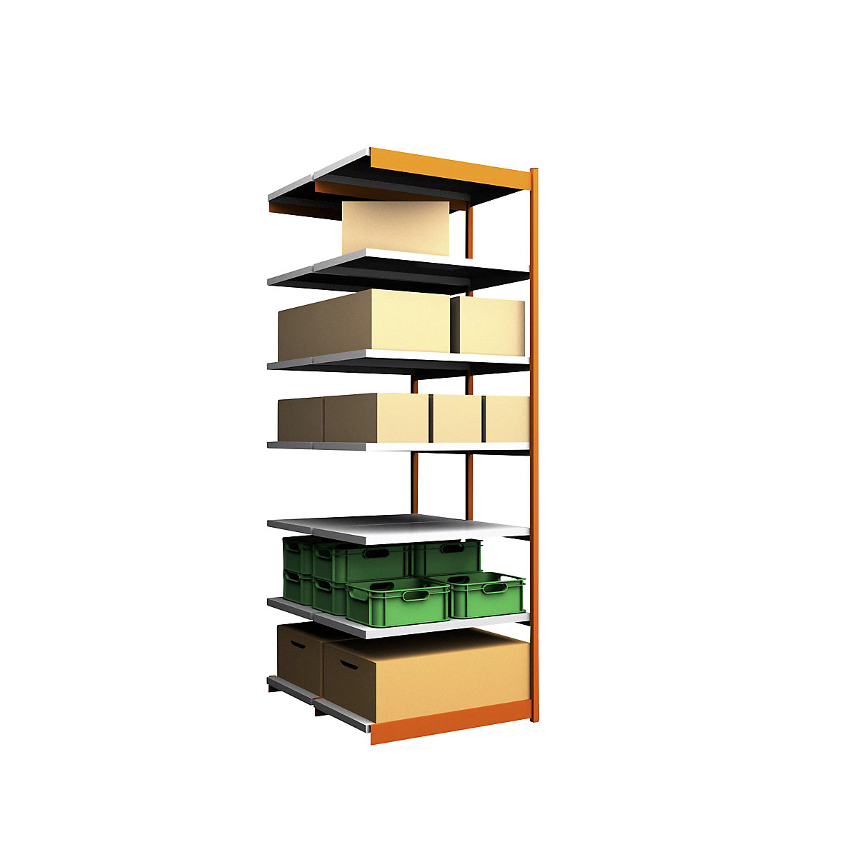 Stable boltless shelf unit, double sided – hofe, shelf unit height 3000 mm, orange/zinc-plated, shelf width 1025 mm, extension shelf unit, width x depth 1025 x 600 mm-55