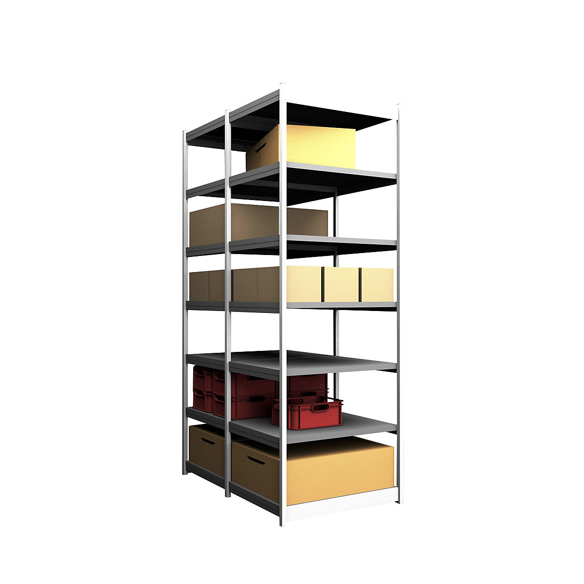 Stable boltless shelf unit, double sided – hofe, shelf unit height 3000 mm, light grey/zinc-plated, shelf width 1025 mm, basic shelf unit, width x depth 1025 x 800 mm-62