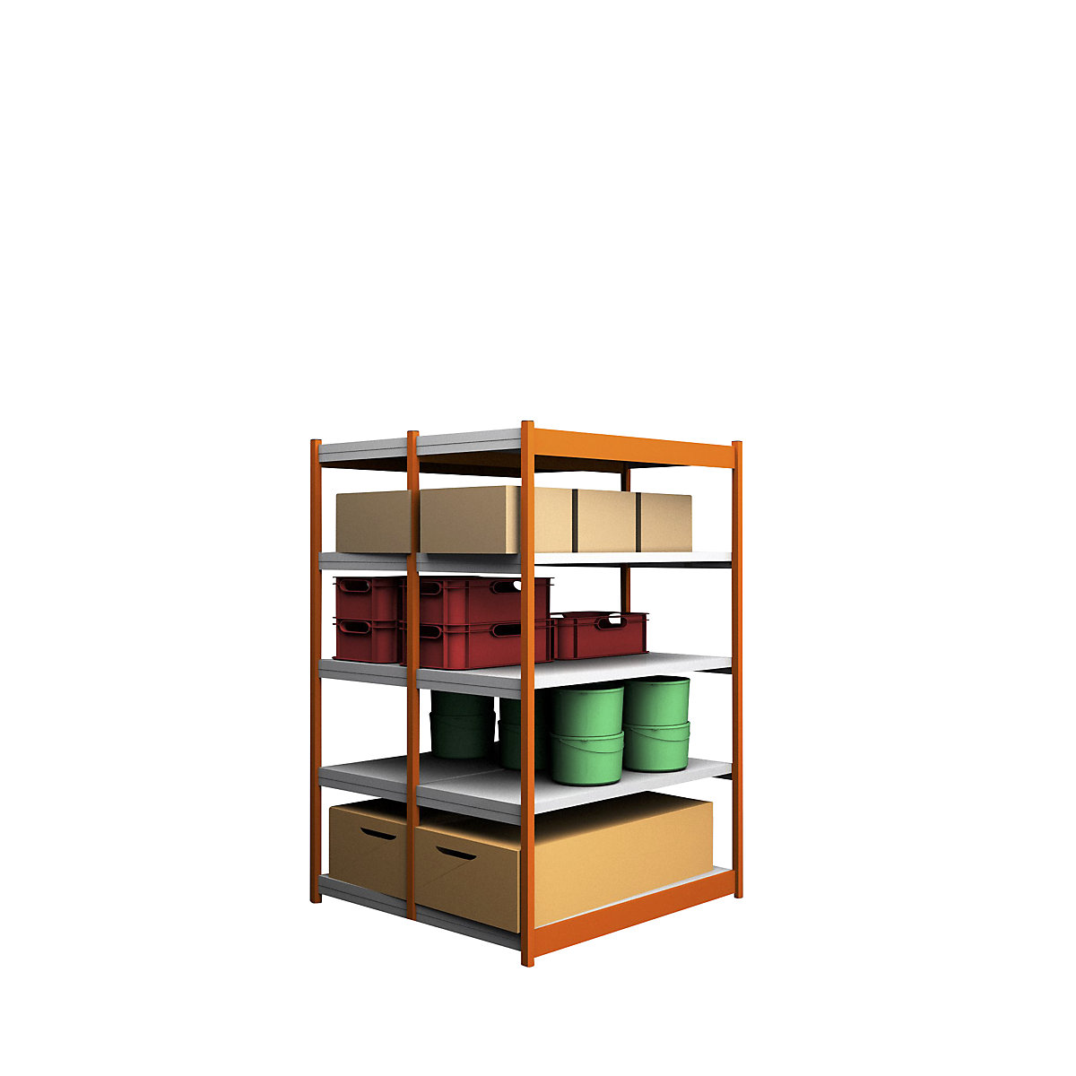 Stable boltless shelf unit, double sided – hofe, shelf unit height 2000 mm, orange/zinc-plated, shelf width 1325 mm, basic shelf unit, width x depth 1325 x 600 mm-35
