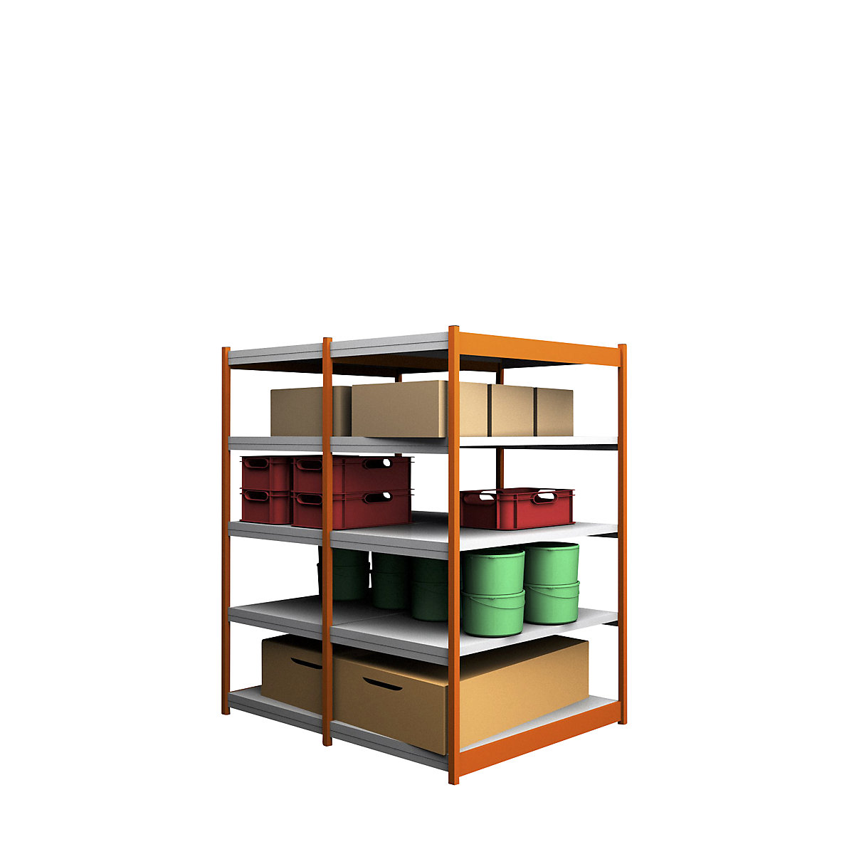 Stable boltless shelf unit, double sided – hofe, shelf unit height 2000 mm, orange/zinc-plated, shelf width 1325 mm, basic shelf unit, width x depth 1325 x 800 mm-6