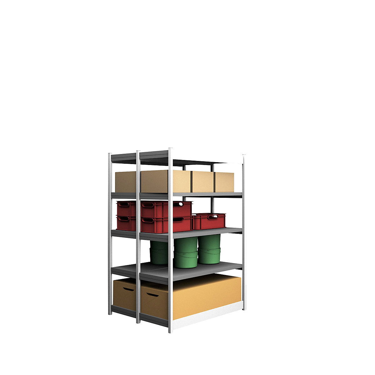 Stable boltless shelf unit, double sided – hofe, shelf unit height 2000 mm, light grey/zinc-plated, shelf width 1325 mm, basic shelf unit, width x depth 1325 x 500 mm-5