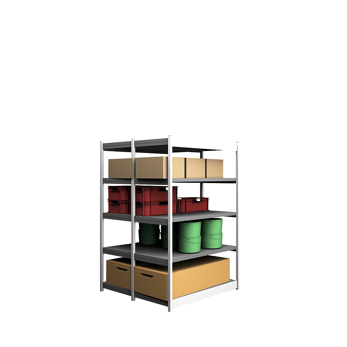 Stable boltless shelf unit, double sided – hofe, shelf unit height 2000 mm, light grey/zinc-plated, shelf width 1325 mm, basic shelf unit, width x depth 1325 x 600 mm-52