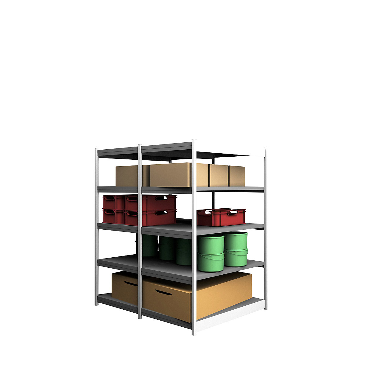 Stable boltless shelf unit, double sided – hofe, shelf unit height 2000 mm, light grey/zinc-plated, shelf width 1325 mm, basic shelf unit, width x depth 1325 x 800 mm-17