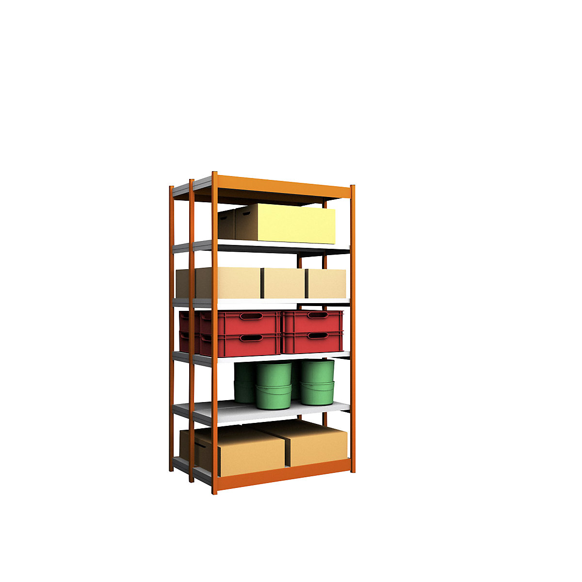 Stable boltless shelf unit, double sided – hofe, shelf unit height 2500 mm, orange/zinc-plated, shelf width 1325 mm, basic shelf unit, width x depth 1325 x 400 mm-124