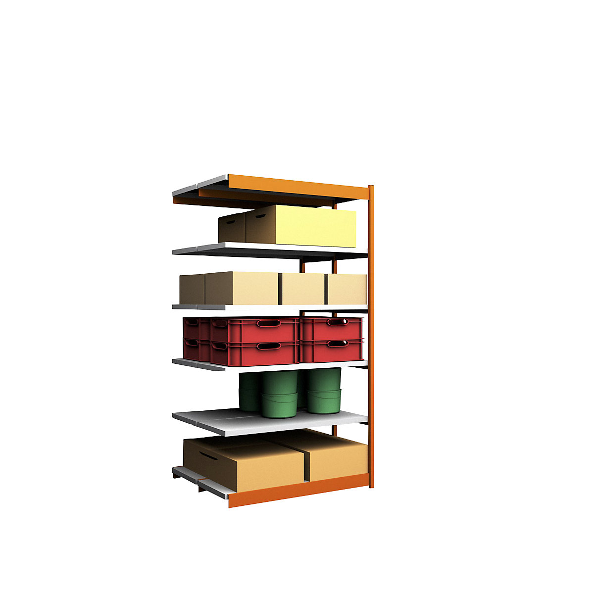 Stable boltless shelf unit, double sided – hofe, shelf unit height 2500 mm, orange/zinc-plated, shelf width 1325 mm, extension shelf unit, width x depth 1325 x 500 mm-87