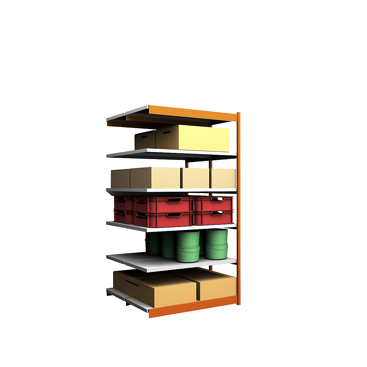 Stable boltless shelf unit, double sided – hofe, shelf unit height 2500 mm, orange/zinc-plated, shelf width 1325 mm, extension shelf unit, width x depth 1325 x 600 mm-126