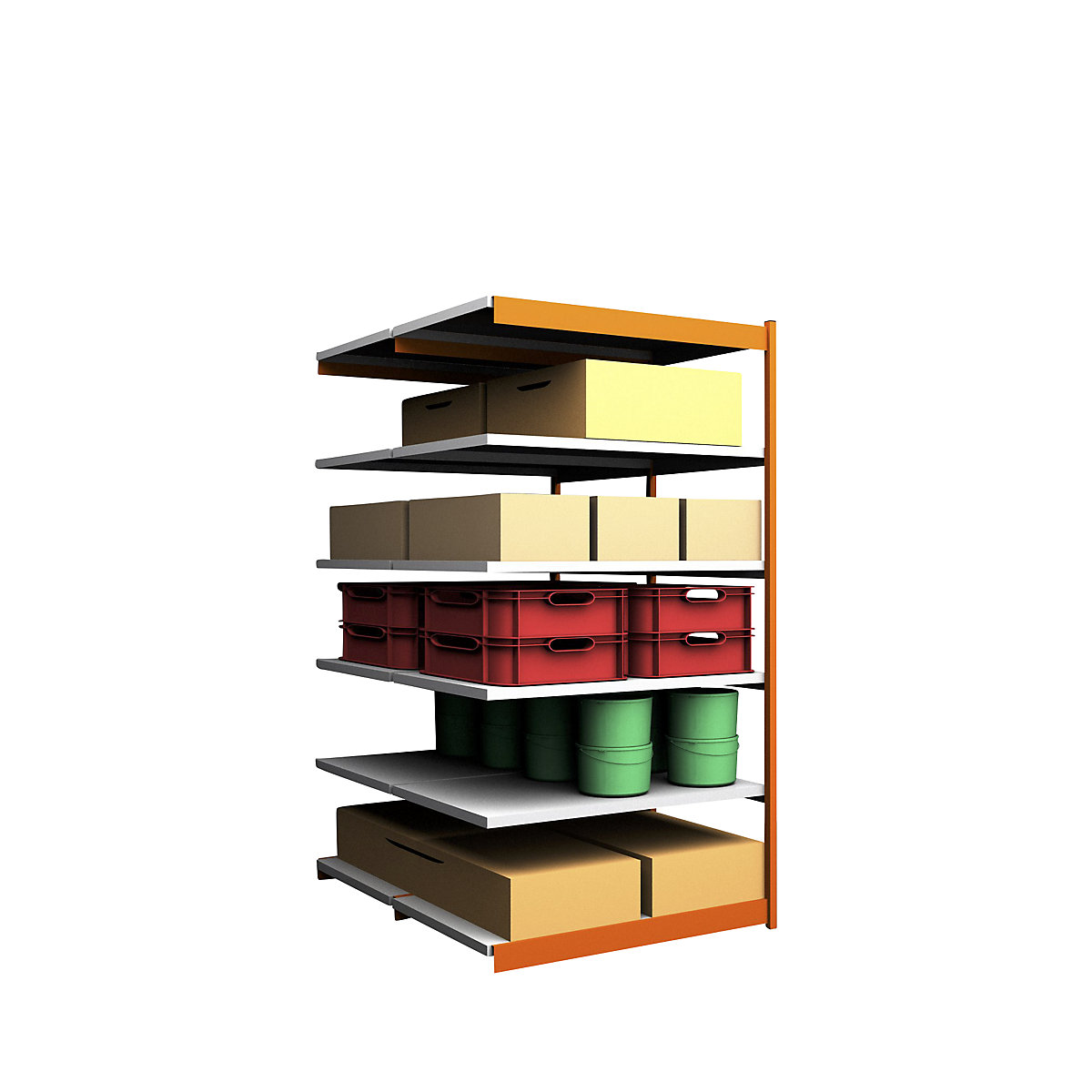 Stable boltless shelf unit, double sided – hofe, shelf unit height 2500 mm, orange/zinc-plated, shelf width 1325 mm, extension shelf unit, width x depth 1325 x 800 mm-94