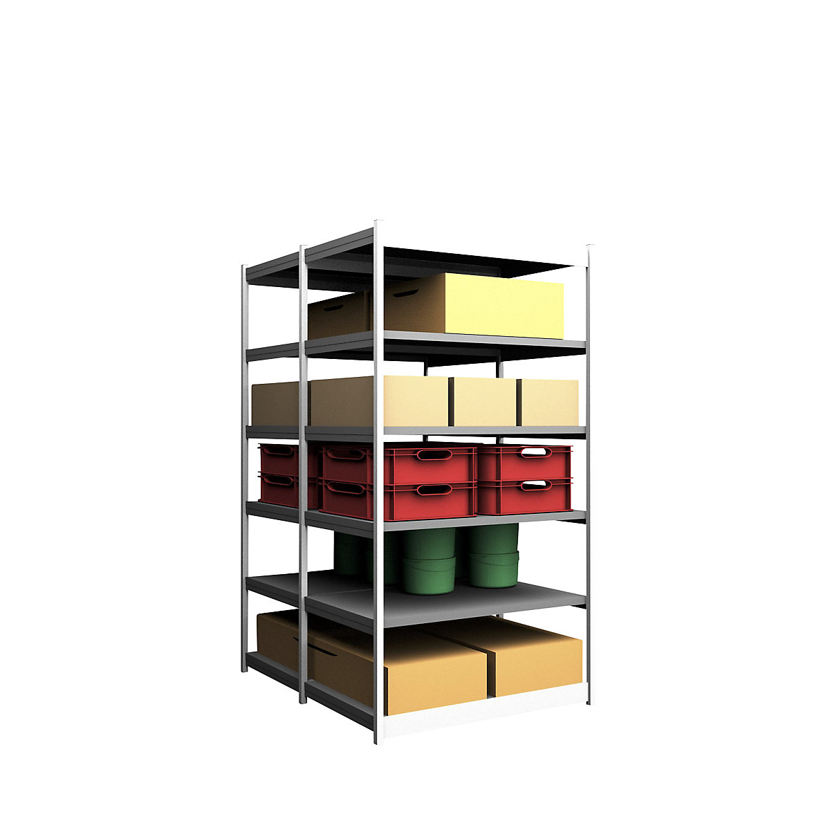 Stable boltless shelf unit, double sided – hofe, shelf unit height 2500 mm, light grey/zinc-plated, shelf width 1325 mm, basic shelf unit, width x depth 1325 x 800 mm-142