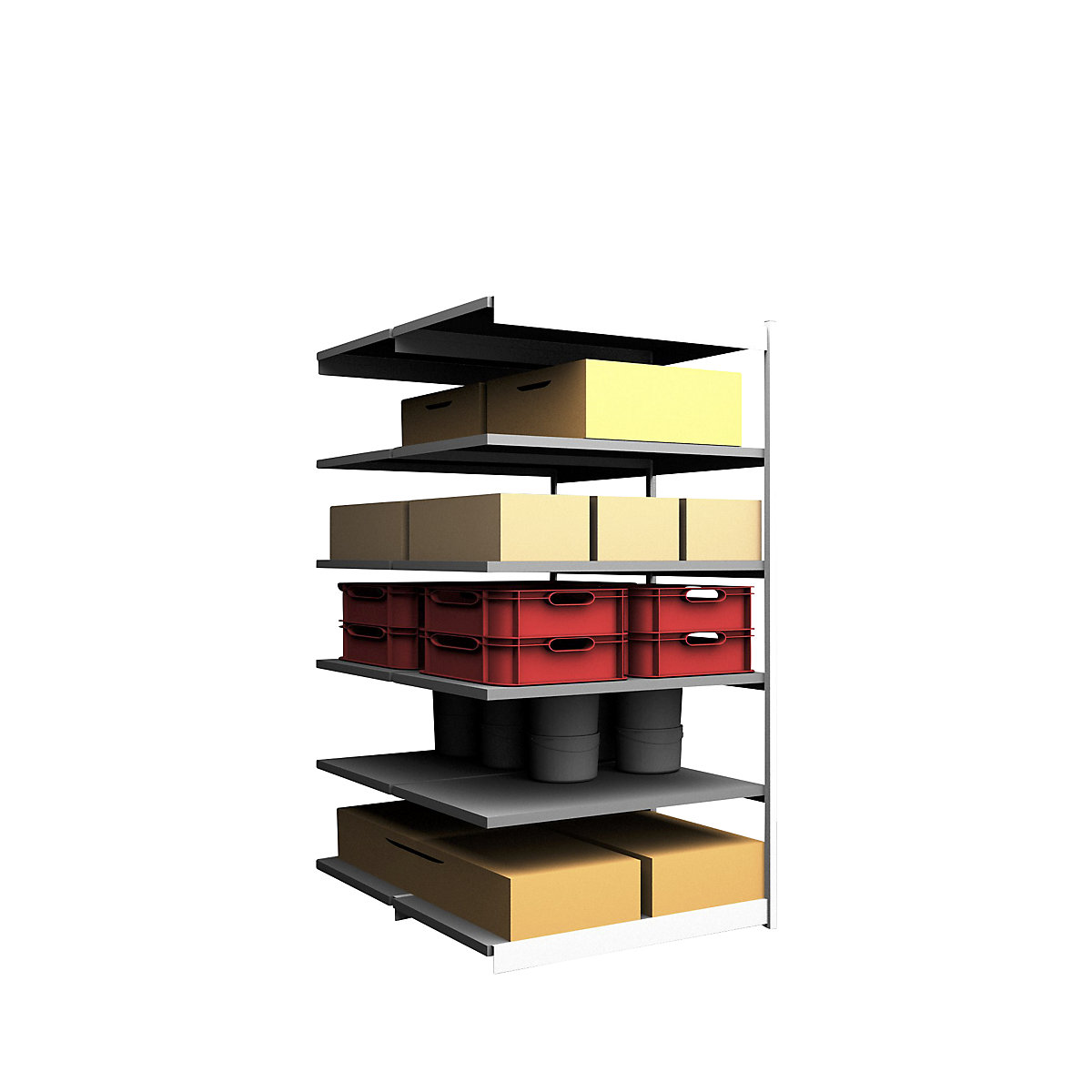 Stable boltless shelf unit, double sided – hofe, shelf unit height 2500 mm, light grey/zinc-plated, shelf width 1325 mm, extension shelf unit, width x depth 1325 x 800 mm-54