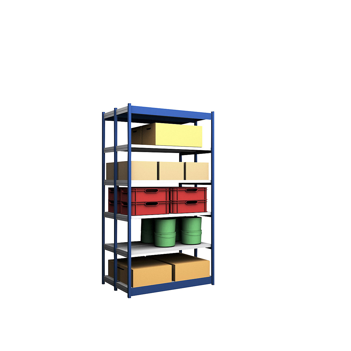 Stable boltless shelf unit, double sided – hofe, shelf unit height 2500 mm, blue / zinc-plated, shelf width 1325 mm, basic shelf unit, width x depth 1325 x 400 mm-19
