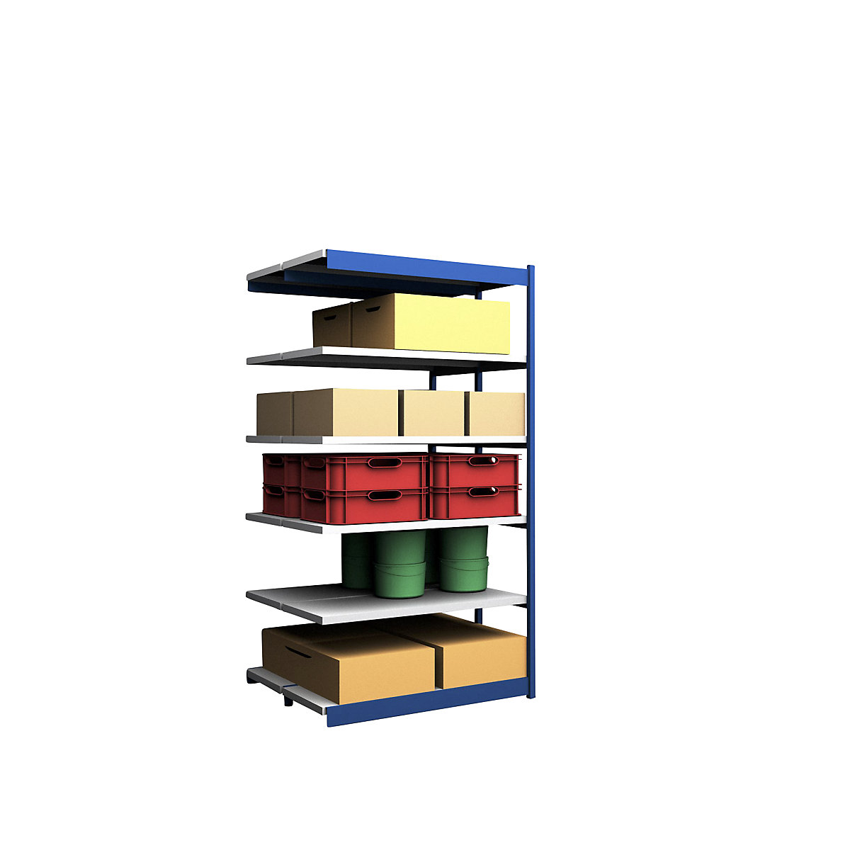 Stable boltless shelf unit, double sided – hofe, shelf unit height 2500 mm, blue / zinc-plated, shelf width 1325 mm, extension shelf unit, width x depth 1325 x 500 mm-116