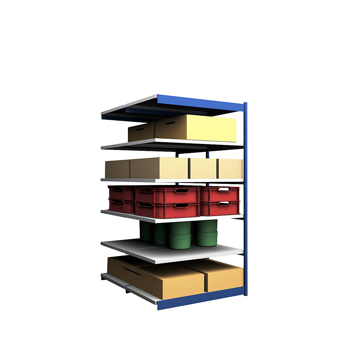 Stable boltless shelf unit, double sided – hofe, shelf unit height 2500 mm, blue / zinc-plated, shelf width 1325 mm, extension shelf unit, width x depth 1325 x 800 mm-95