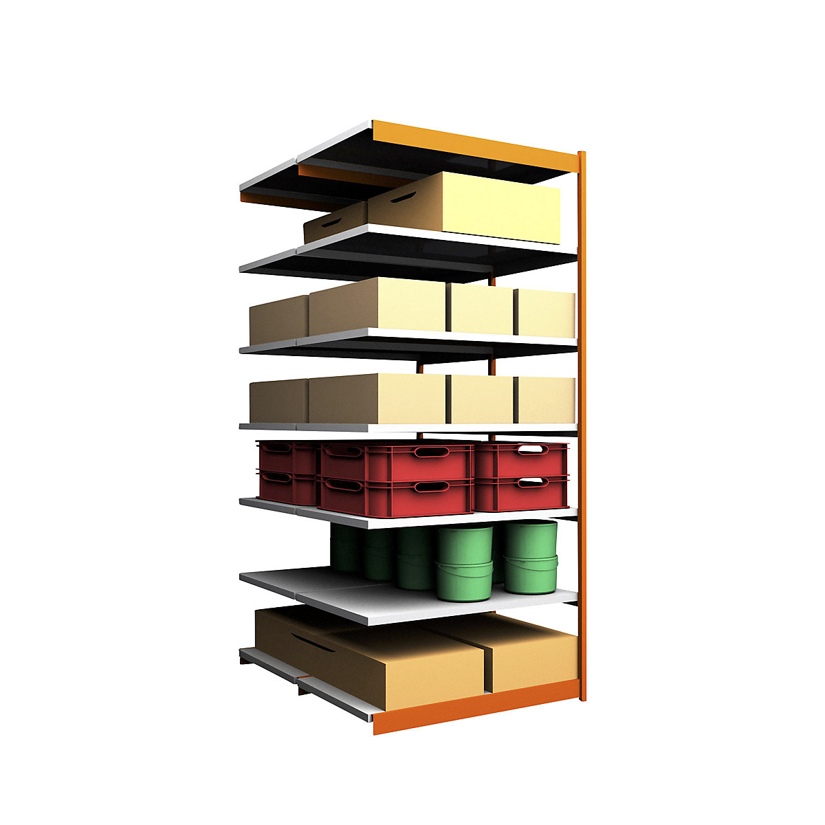 Stable boltless shelf unit, double sided – hofe, shelf unit height 3000 mm, orange/zinc-plated, shelf width 1325 mm, extension shelf unit, width x depth 1325 x 800 mm-80