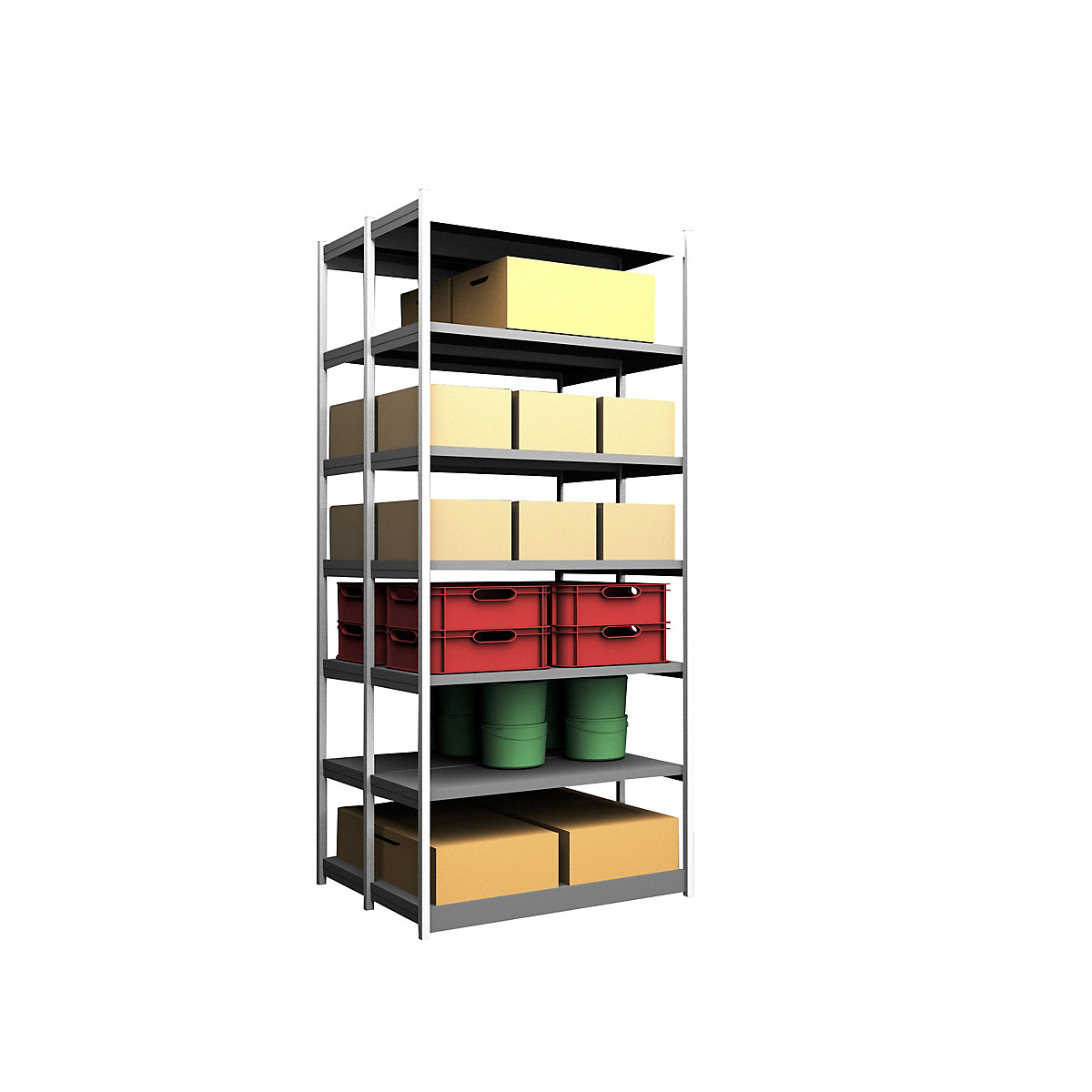 Stable boltless shelf unit, double sided – hofe, shelf unit height 3000 mm, light grey/zinc-plated, shelf width 1325 mm, basic shelf unit, width x depth 1325 x 500 mm-101