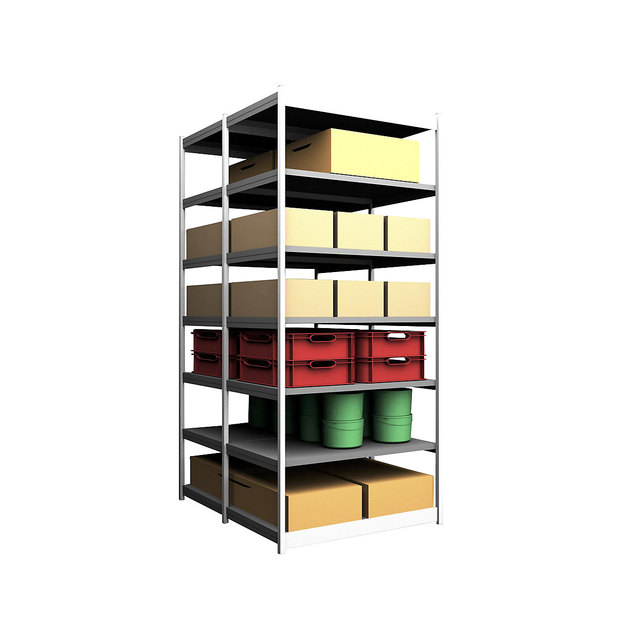 Stable boltless shelf unit, double sided – hofe, shelf unit height 3000 mm, light grey/zinc-plated, shelf width 1325 mm, basic shelf unit, width x depth 1325 x 800 mm-100