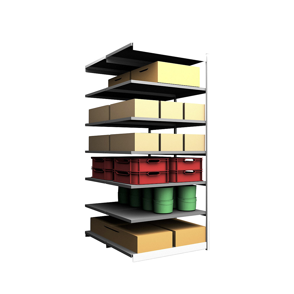 Stable boltless shelf unit, double sided – hofe, shelf unit height 3000 mm, light grey/zinc-plated, shelf width 1325 mm, extension shelf unit, width x depth 1325 x 800 mm-31