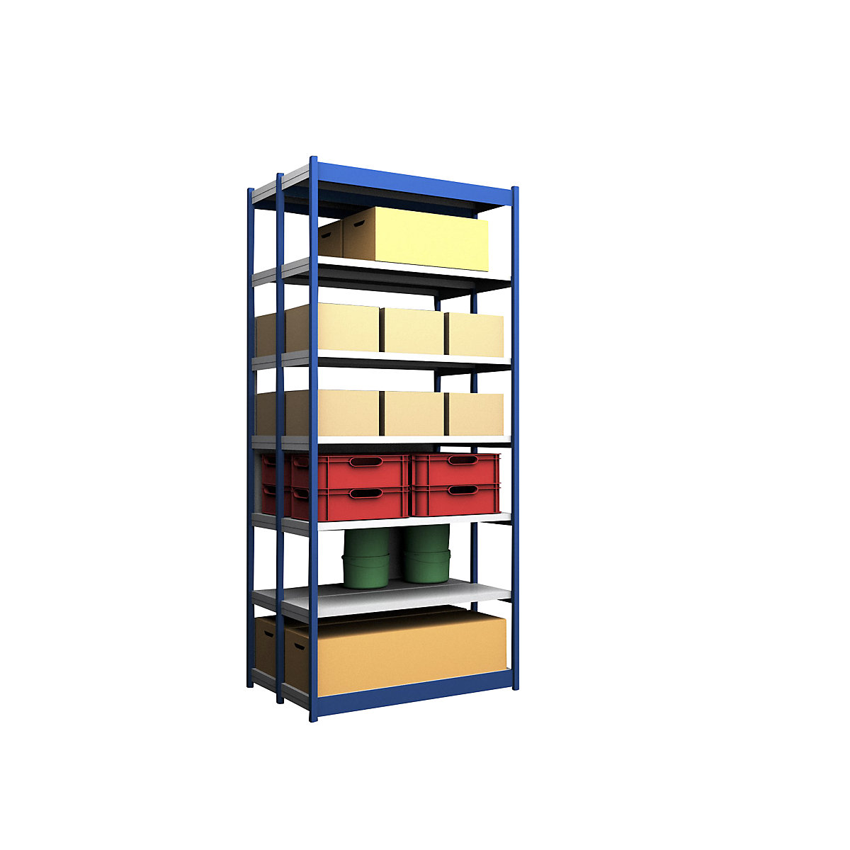 Stable boltless shelf unit, double sided – hofe, shelf unit height 3000 mm, blue / zinc-plated, shelf width 1325 mm, standard shelf unit, width x depth 1325 x 400 mm-122
