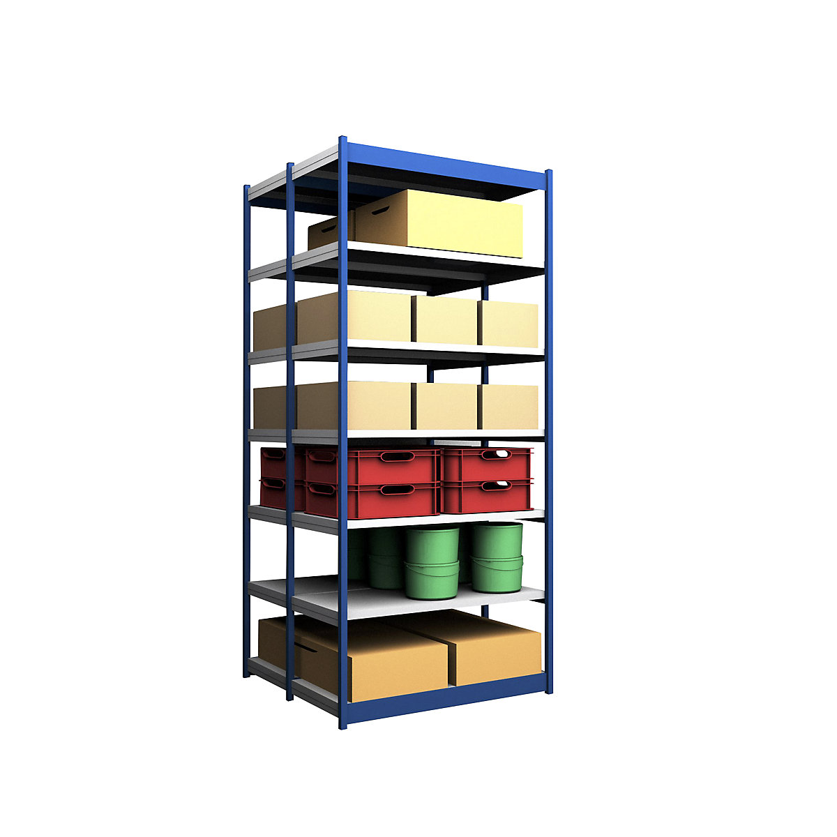 Stable boltless shelf unit, double sided – hofe, shelf unit height 3000 mm, blue / zinc-plated, shelf width 1325 mm, standard shelf unit, width x depth 1325 x 600 mm-129