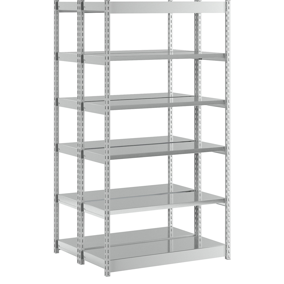 Stable boltless shelf unit, double sided – hofe, shelf unit height 2500 mm, light grey/zinc-plated, shelf width 1325 mm, basic shelf unit, width x depth 1325 x 500 mm-51