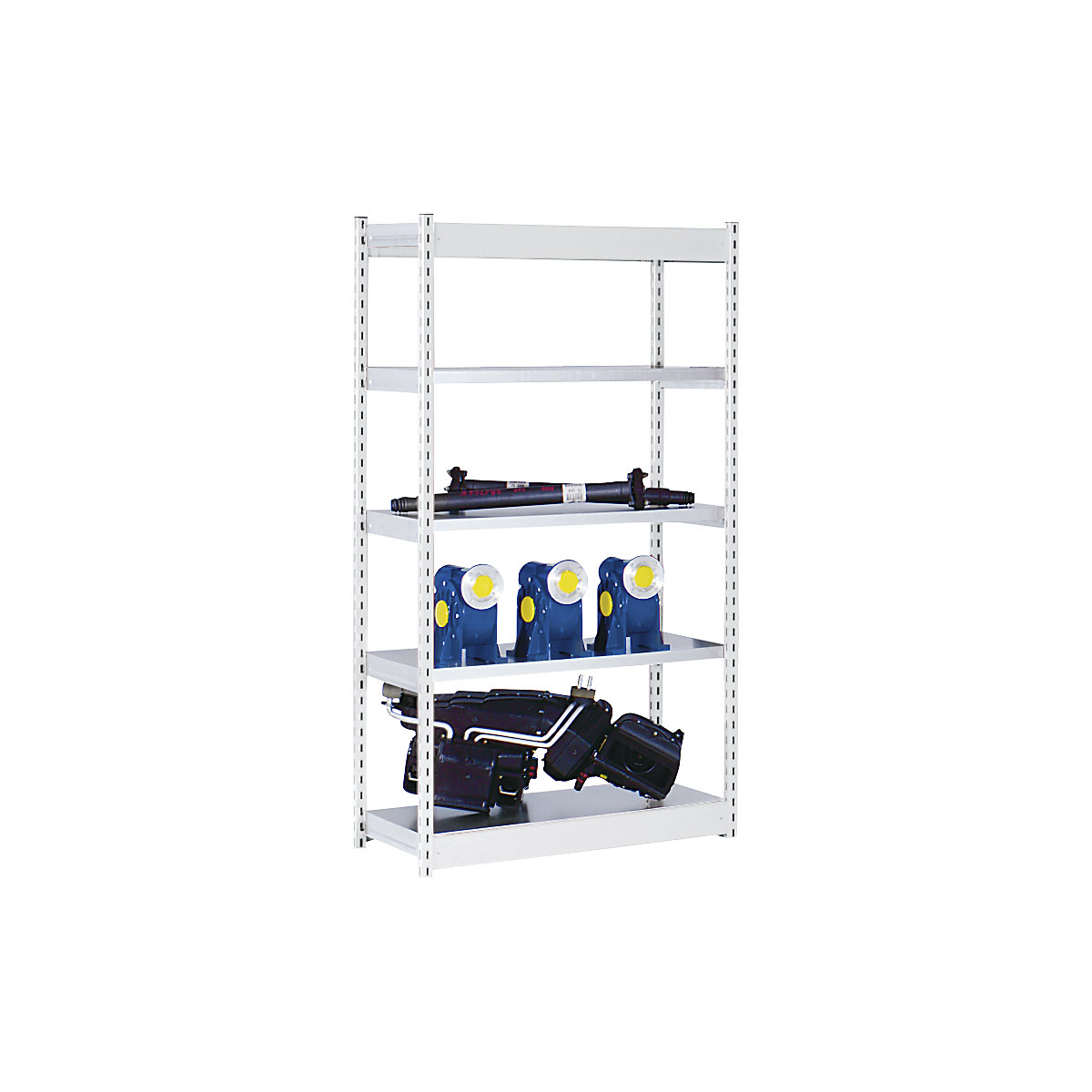 Stable boltless shelf unit, single sided – hofe, shelf unit height 2000 mm, light grey/zinc-plated, shelf width 1025 mm, basic shelf unit, width x depth 1025 x 400 mm-134