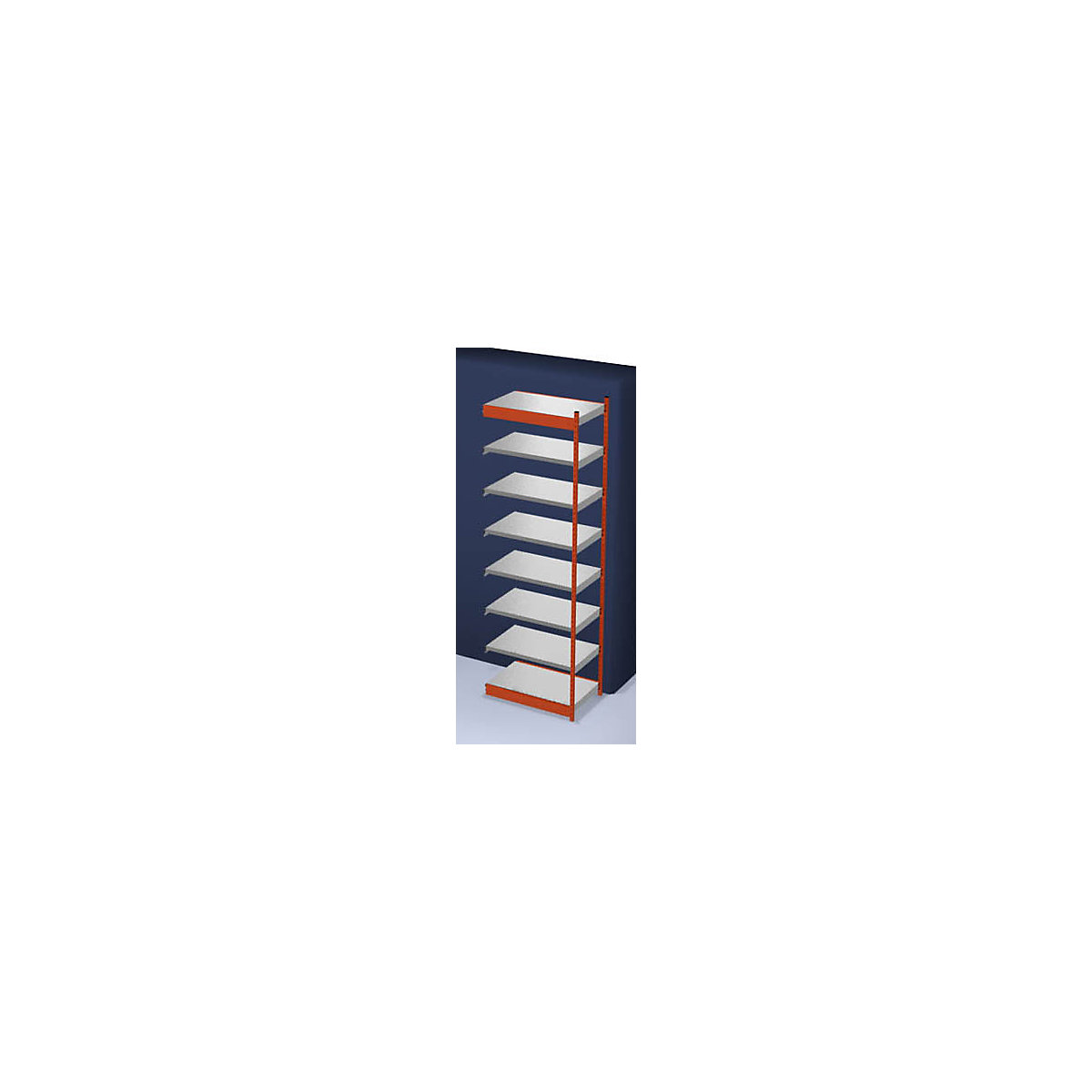 Stable boltless shelf unit, single sided – hofe, shelf unit height 3000 mm, orange/zinc-plated, shelf width 1025 mm, extension shelf unit, width x depth 1025 x 600 mm-9