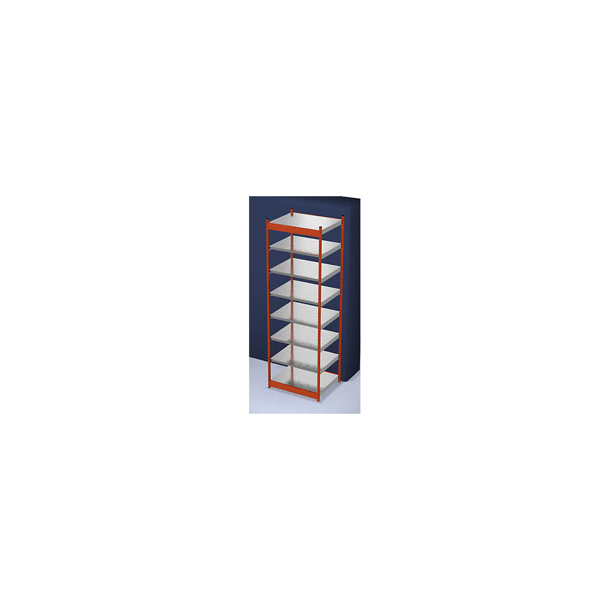 Stable boltless shelf unit, single sided – hofe, shelf unit height 3000 mm, orange/zinc-plated, shelf width 1025 mm, basic shelf unit, width x depth 1025 x 800 mm-87