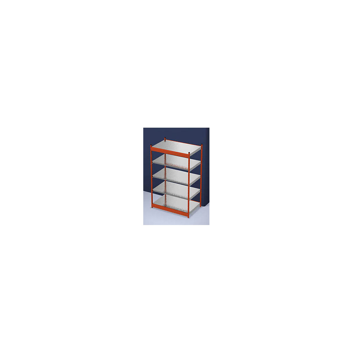 Stable boltless shelf unit, single sided – hofe, shelf unit height 2000 mm, orange/zinc-plated, shelf width 1325 mm, basic shelf unit, width x depth 1325 x 800 mm-136