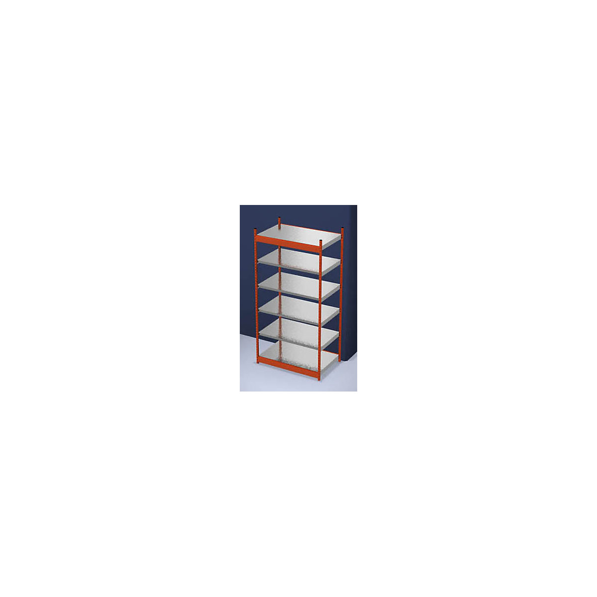 Stable boltless shelf unit, single sided – hofe, shelf unit height 2500 mm, orange/zinc-plated, shelf width 1325 mm, basic shelf unit, width x depth 1325 x 800 mm-133