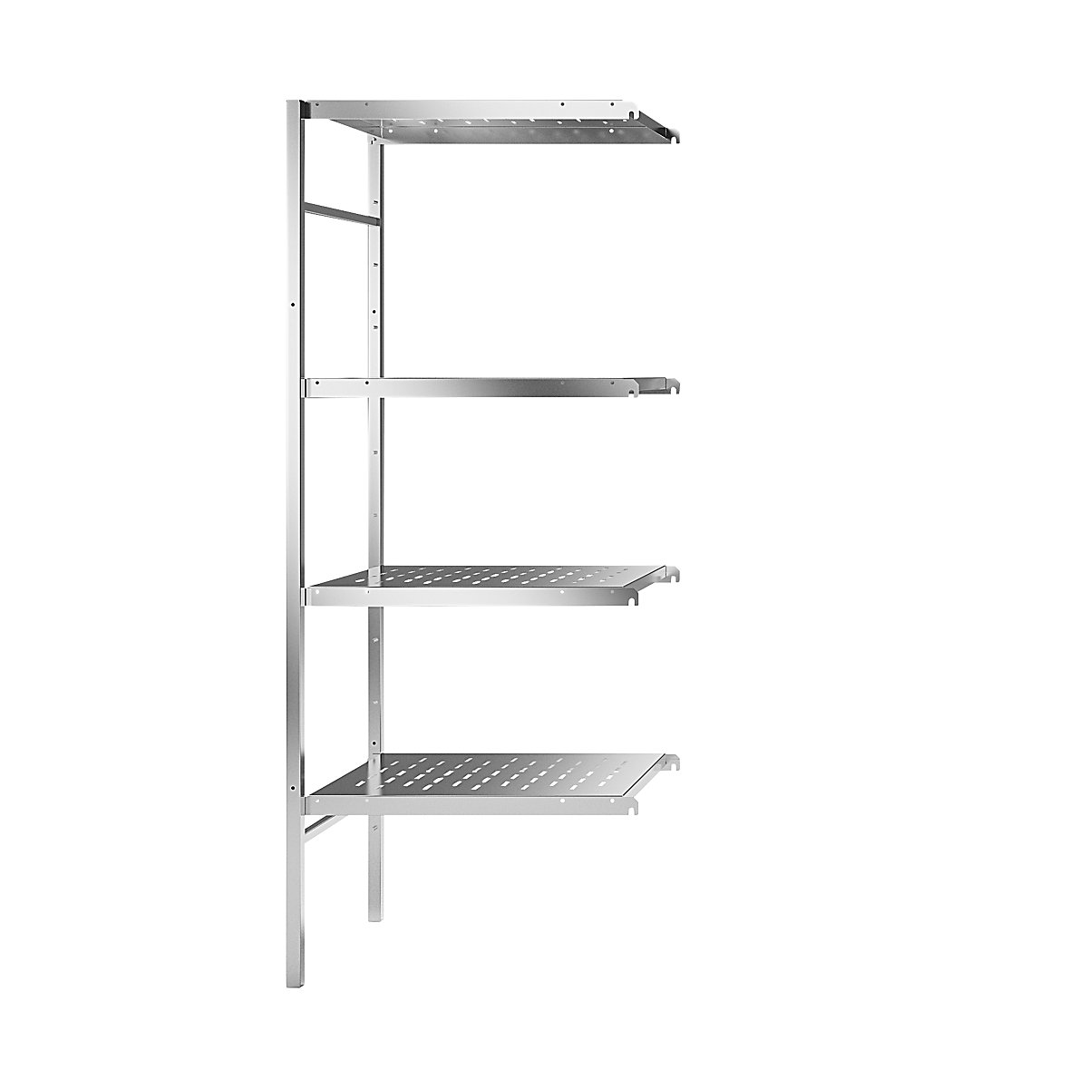 Stainless steel boltless shelf unit, 4 perforated shelves