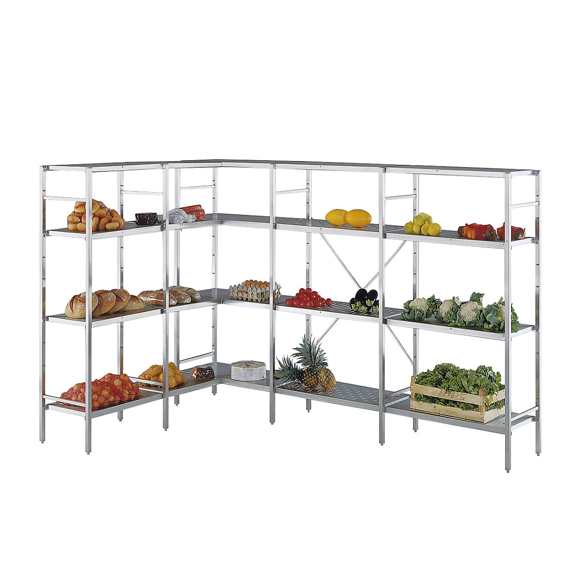 Stainless steel boltless shelf unit, 4 perforated shelves (Product illustration 2)-1