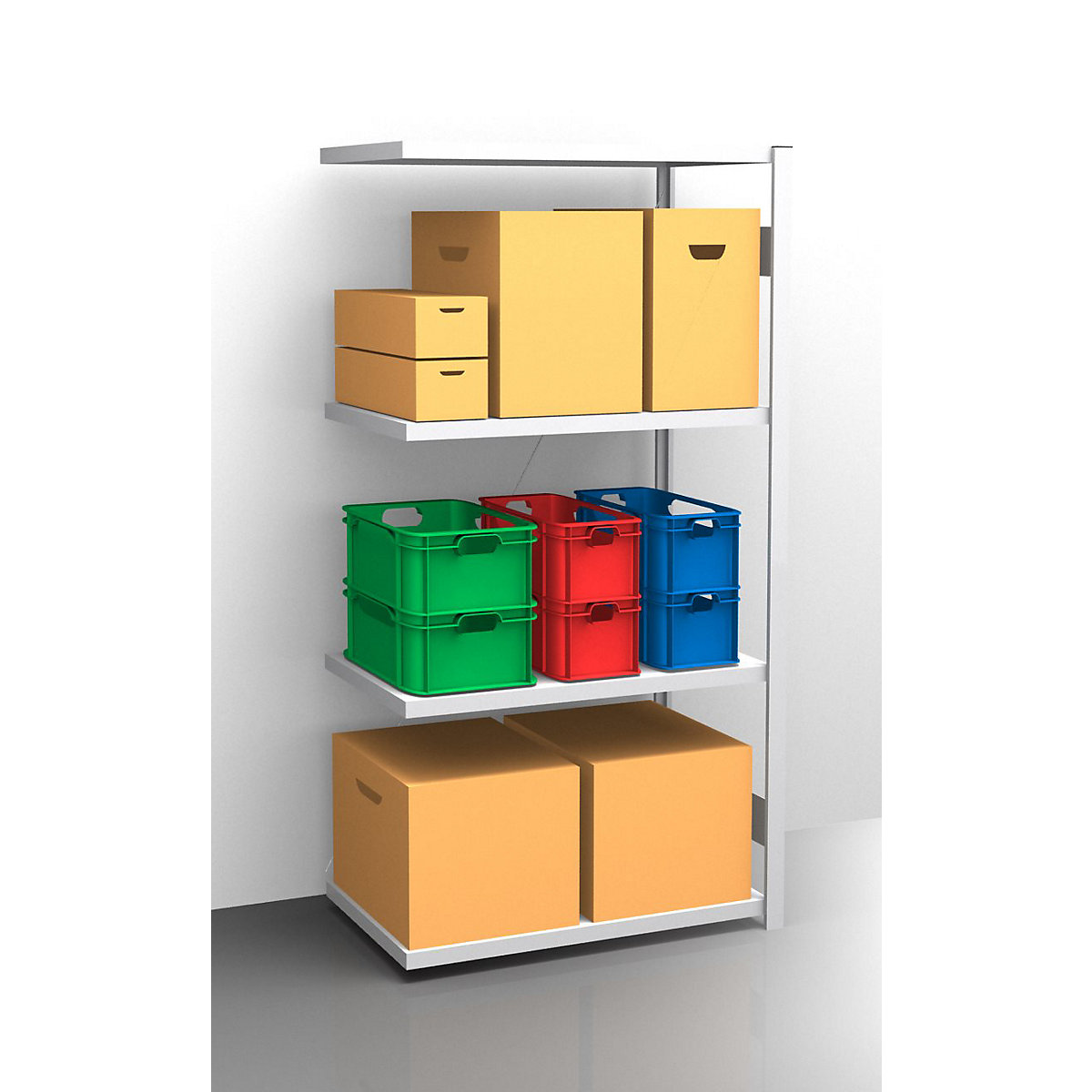 Standard boltless shelving unit, zinc plated – eurokraft pro, single sided, shelf height 2000 mm, shelf width 965 mm, extension shelf unit, shelf depth 650 mm-20