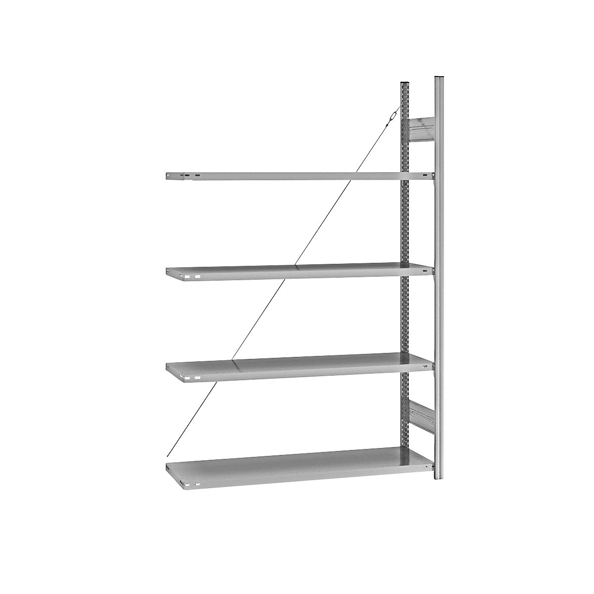 Standard boltless shelving unit, zinc plated – eurokraft pro, single sided, shelf height 2000 mm, shelf width 1215 mm, extension shelf unit, shelf depth 450 mm-8